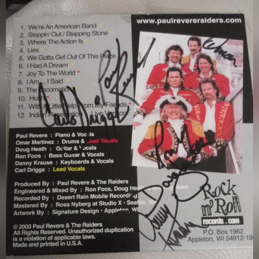 Autographed Paul revere & the raiders time flies when you're having fun cd
